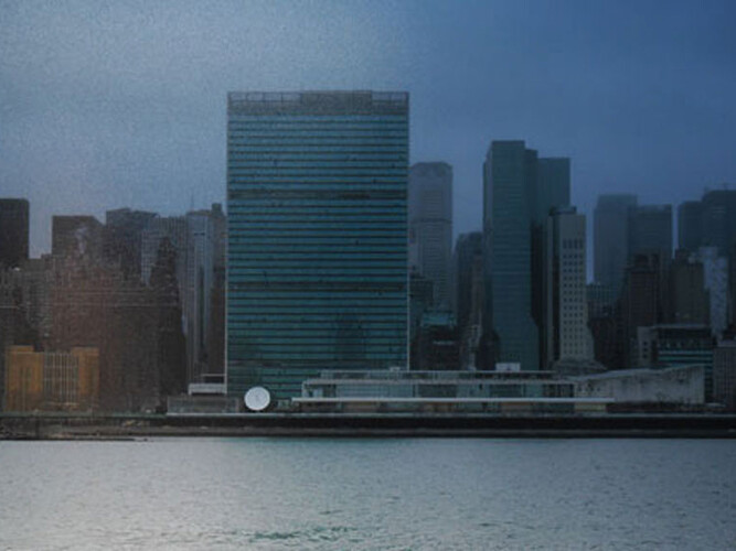 Erin Shirreff, UN 2010, 2010. Color high-definition video, silent, 17 min. continuous loop, A.P. 1/2, edition of 3. Solomon R. Guggenheim Museum, New York, Purchased with funds contributed by Erica Gervais, 2010.29 © 2010 Erin Shirreff