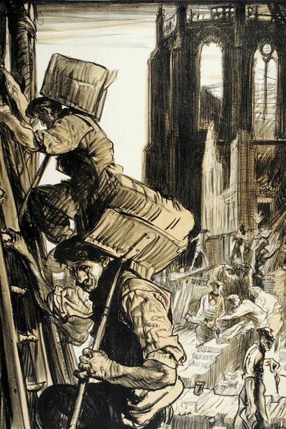 Rebuilding Belgium, lithograph, c1919, copyright of The Estate of Frank Brangwyn