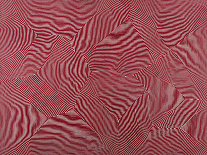 Warlimpirrnga Tjapatjarri, Marawa, 2012
Synthetic polymer paint on canvas, 72 x 96 inches., © The artist licensed by Aboriginal Artists Agency Ltd, courtesy Papunya Tula Artists, Photo: Sid Hoeltzell