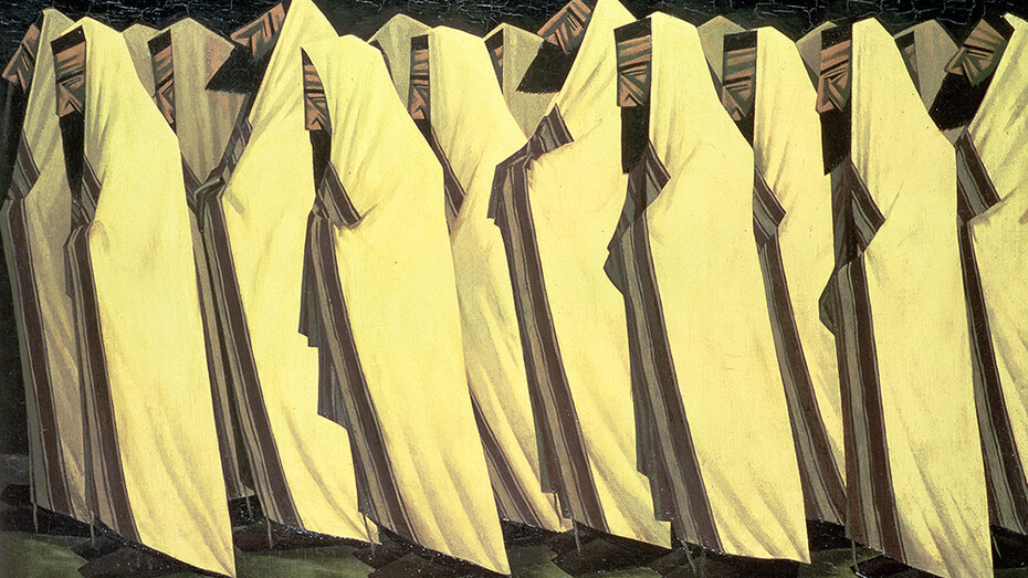 Jacob Kramer, Day of Atonement, 1919, Oil on canvas, 99 x 121.9 cm, Leeds Museums
and Galleries © The Estate of John David Roberts. By courtesy of the William Roberts Society