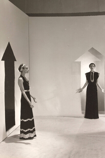 Schiaparelli evening dresses (detail), photograph, by Cecil Beaton, commissioned by French Vogue, 1936, France. Courtesy of V&A Museum of Childhood