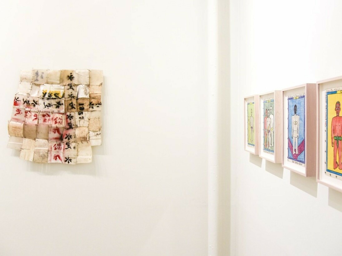 Frédéric Bruly Bouabré & Serge Attukwei Clottey, Exhibition view. Courtesy of Burning in Water