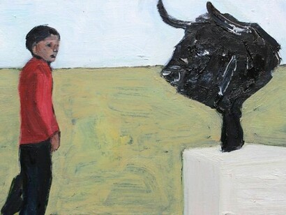 Matthew Krishanu, Boy and Bull, 2012, oil on board, 21 x 30 cm