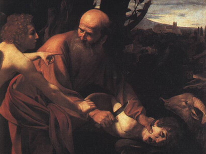 Caravaggio. El sacrificio de Isaac. 1603. Óleo sobre lienzo. 104 × 135 cm. Galería Uffizi, Florencia