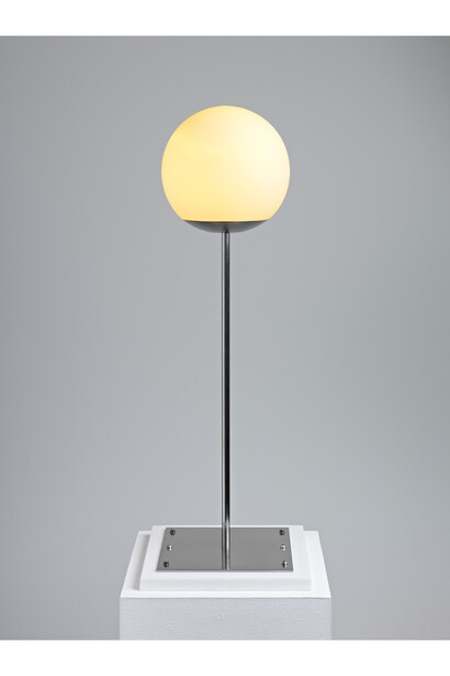 Piero Golia, Clone (Untitled), 2011, Stainless steel, glass, marble and light, 28 x 9 7/8 x 9 7/8 inches  (71.1 x 25.1 x 25.1 cm), Artist Proof 1/2, ©Piero Golia. Courtesy of the artist and Gagosian Gallery.
