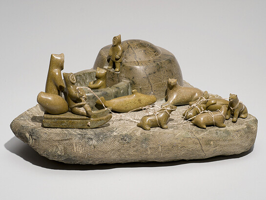 Joanasie Lyta (Kimmirut, 1921–c. 2008) Igloo Scene, 1977. Stone, sinew. Collection of the Winnipeg Art Gallery. Gift from the Collection of George and Tannis Richardson, 2011-77Photo: Ernest Mayer, Winnipeg Art Gallery