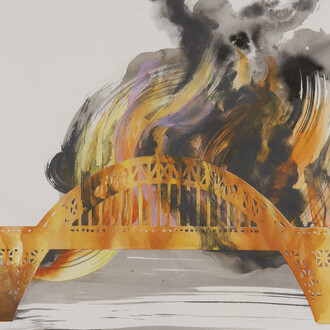 Margaret Curtis, Burning bridges (detail), 2024. Courtesy of Tracey Morgan Gallery