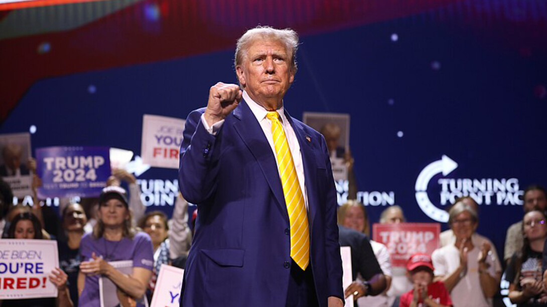 President of the United States Donald Trump speaking with attendees at a "Chase the Vote" rally at Dream City Church in Phoenix, Arizona, USA