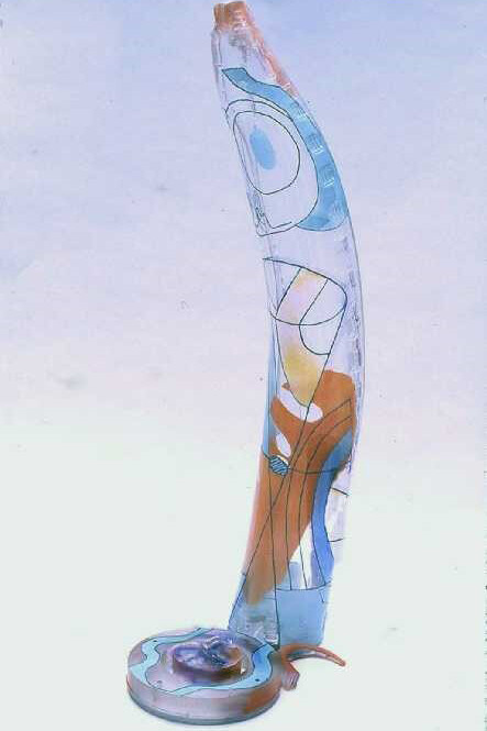 Agathe Sorel, Fish and Swan, 1989. Two space engravings exhibited together, 1850 x 640 x 550 mm
