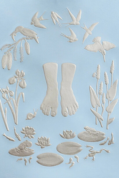 Tricia Wright, The naturalist (left panel: the pond) (detail), 2024. Courtesy of Kenise Barnes Fine Art