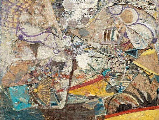 Katy Moran, Rock Face with a Face, 2013, collage and acrylic on canvas, 38 x 46 cm
15 x 18 1/8 ins, Courtesy Stuart Shave/Modern Art, London