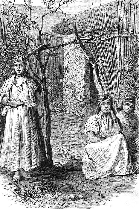 Kabyle Village and Women — an 1875 painting by Bennet James Henry M. depicting daily life in a Kabyle community