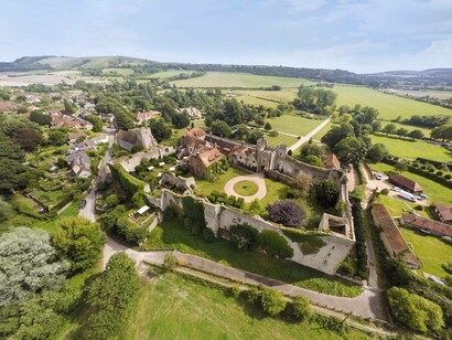 A bird's eye view of Amberley Castle located in West Sussex, UK