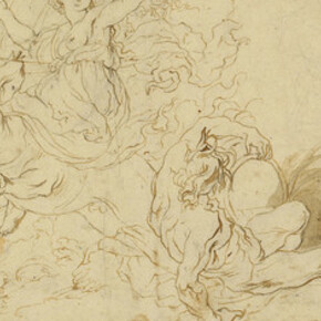 Cornelius Schut (Antwerpen 1597 – 1655 Antwerpen), alte Zuschreibung, Die Entführung der Deianira durch Nessus, ein Flussgott und eine Nymphe, Feder in Braun, laviert, Spuren einer Unterzeichnung mit Graphit, bez.: Cornelis Schut, Graphische Sammlung, Wallraf-Richartz-Museum