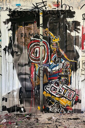 Andrew Cotton, Famous, mixed media on double door panels, 80x60 in