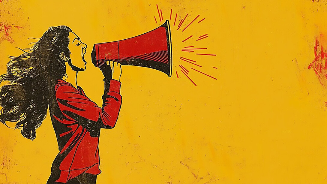 Empower your message: a woman wielding a megaphone symbolizes the advocacy for human rights