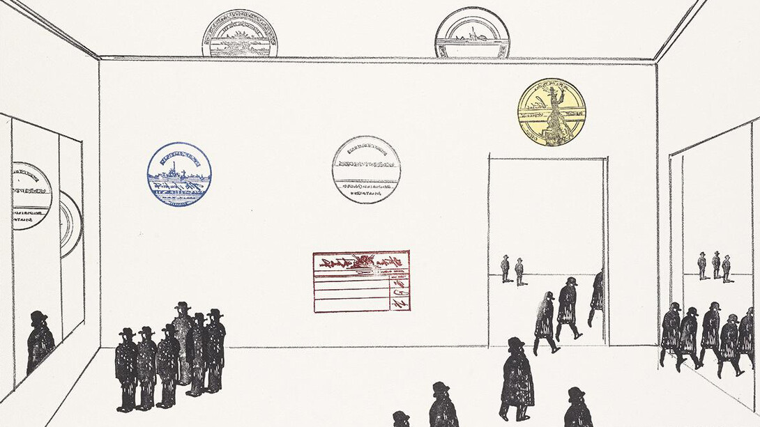 Saul Steinberg, The museum [El museo] (detalle), 1972. Cortesía del Museo de Arte Abstracto Español