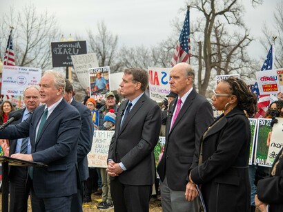 Political figures, USAID workers, and supporters rallied against Trump's stop-work order for USAID on February 5, 2025