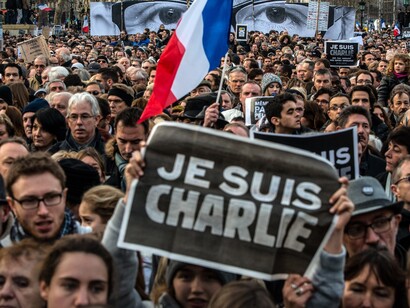 Manifestación de repulsa tras el ataque contra la revista Charlie Hebdo