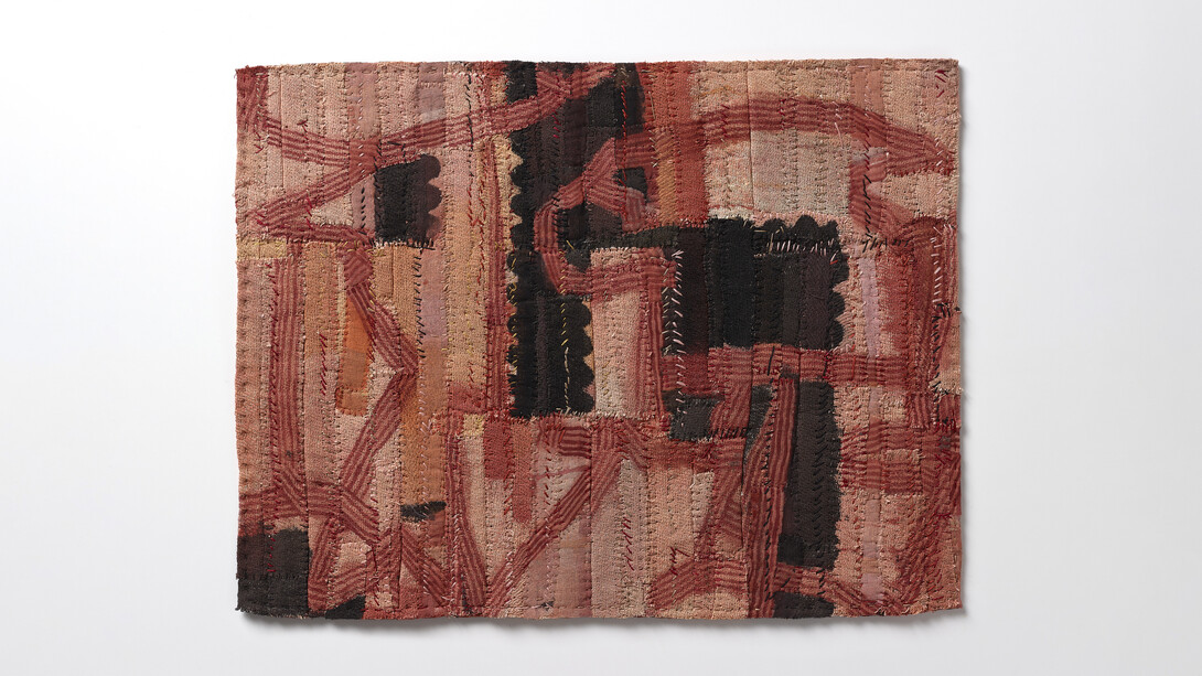 Matthew Harris, Lambeth Lantern Cloth No I, 2021. Acrylic Paint and Linen Thread on Constructed Cotton Cloth, 36H x 46W cm. Image by Article Studio
