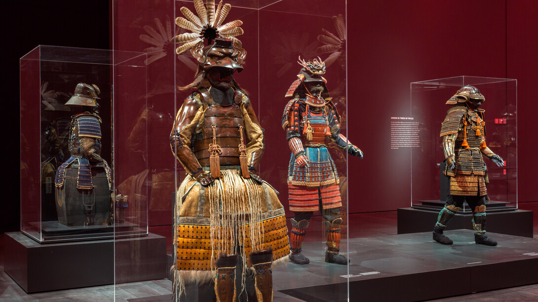 Installation View, Samurai: Japanese Armor from the Ann and Gabriel Barbier-Mueller Collection, October 19, 2014-February 1, 2015, Los Angeles County Museum of Art (LACMA), photo (c) 2014 Museum Associates/LACMA
