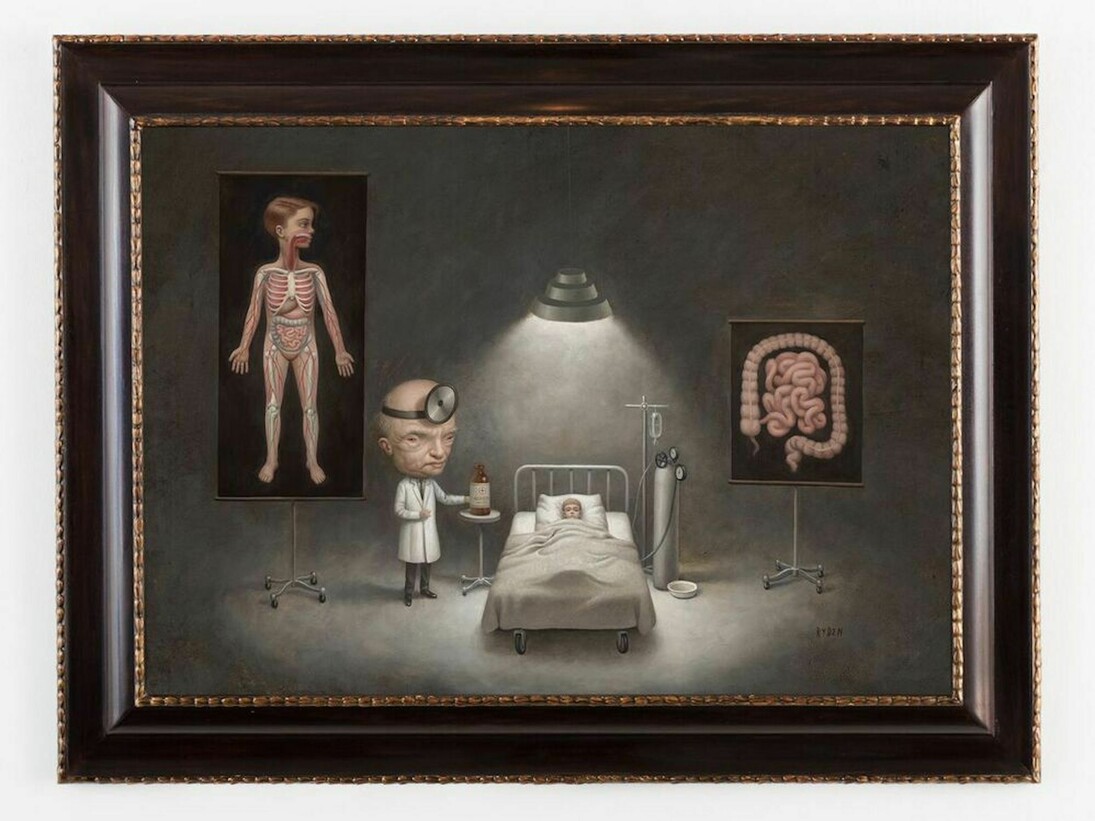 Mark Ryden Nicolo, 2016, oil on panel, 26 x 11 inches 66 x 27.9 cm 29 3/4 x 13 x 1 inches, framed 75.6 x 33 x 2.5 cm. Courtesy of Paul Kasmin Gallery