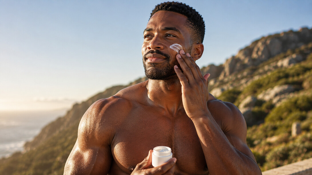 A man tending to his skin outdoors, symbolizing how effective skincare is about respecting the skin barrier rather than simply adding more products