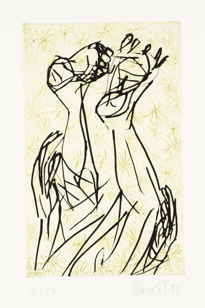 Georg Baselitz, From Gothic Maidens Suite, 1995, Drypoint on paper © Georg Baselitz 2014