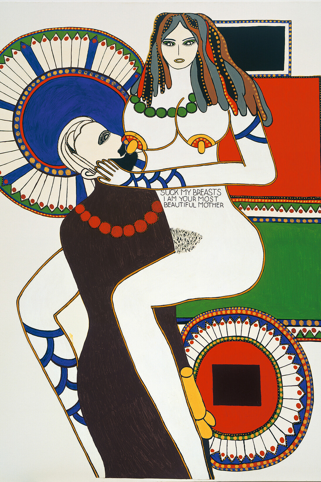 Dorothy Iannone, Suck my breast I am your most beautiful mother, 1970-1971, Collage, colore acrilico su tela, 190 x 150 cm, Collezione privata, Milano
