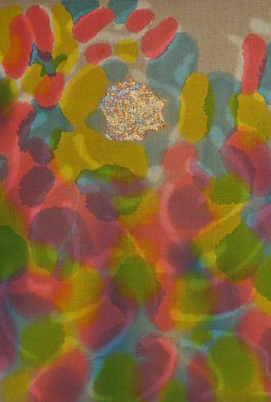 Saira McLaren, Fifth Movement, 2013, acrylic dye and variegated gold leaf on raw linen, 24 x 30 inches