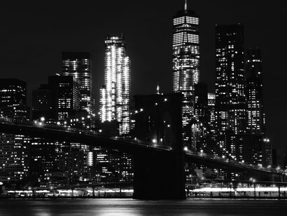 The Brooklyn Bridge illuminated at night, New York City, United States