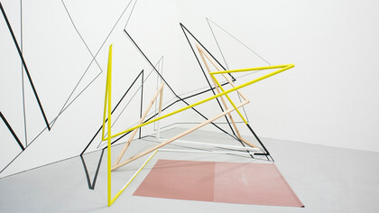 Andrea V Wright. Vertical Ascension, 2017. Steel, wood, paint, tape, latex rubber. Image courtesy of the artist.
