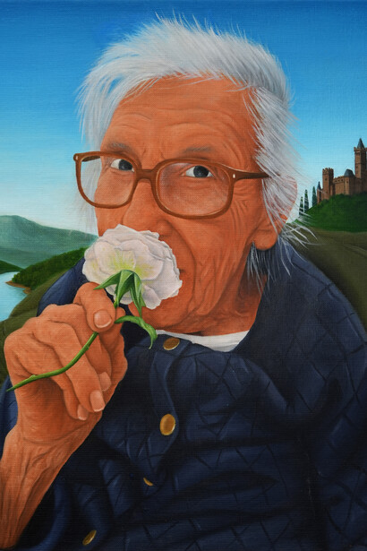 Gaétan Vaguelsy, Femme à la rose (portrait de ma grand mère Renée) (détail), 2026. Avec l'aimable autorisation de la Galerie Polaris
