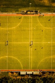 Drone photograph capturing a soccer pitch in Argentina