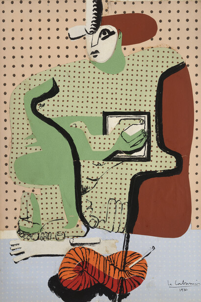 Femme lisant, 1936, Collage de papier peint Salubra et encre de Chine sur papier, 37,6 x 25,4 cm © Fondation Le Corbusier, Paris, 2015, Courtesy Galerie Eric Mouchet – Galerie Zlotowski