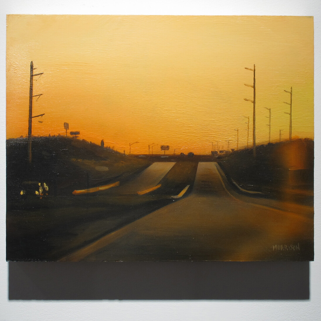 Margaret Morrison, Interstate 80, 2015, Acrylic on masonite panel, 8 x 10 inches; 20.3 x 25.4 cm, Signed LR