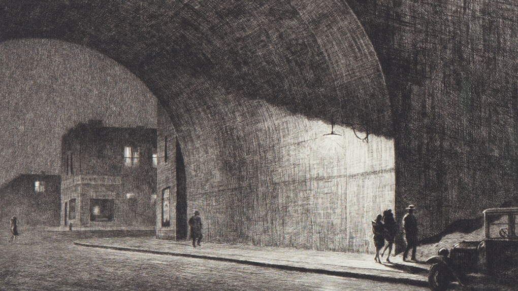 Martín Lewis. "Arco a medianoche", 1930. Museo de Arte Carnegie, barrio de Oakland, Pittsburgh, Pensilvania, EE.UU.