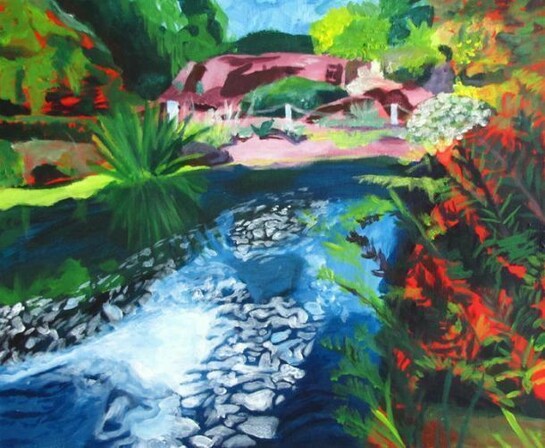 Iris Peploe, Rock Garden Stream, Botanics, 56cm x 45.5cm