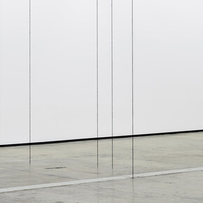 Untitled (Sculptural Study, Five-part Vertical Construction), ca. 1990. Black acrylic yarn. Situational dimensions: spatial relationships established by the artist