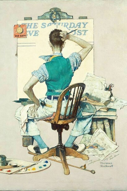 Norman Rockwell. Artist Facing Blank Canvas (The Deadline). Cover illustration for The Saturday Evening Post, October 8, 1938. © 1938: SEPS. Norman Rockwell Museum Collections