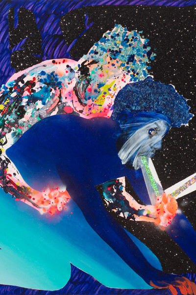 Devan Shimoyama, With You Always, 2014
Oil, glitter, sequins, graphite, spray paint, found objects on
canvas