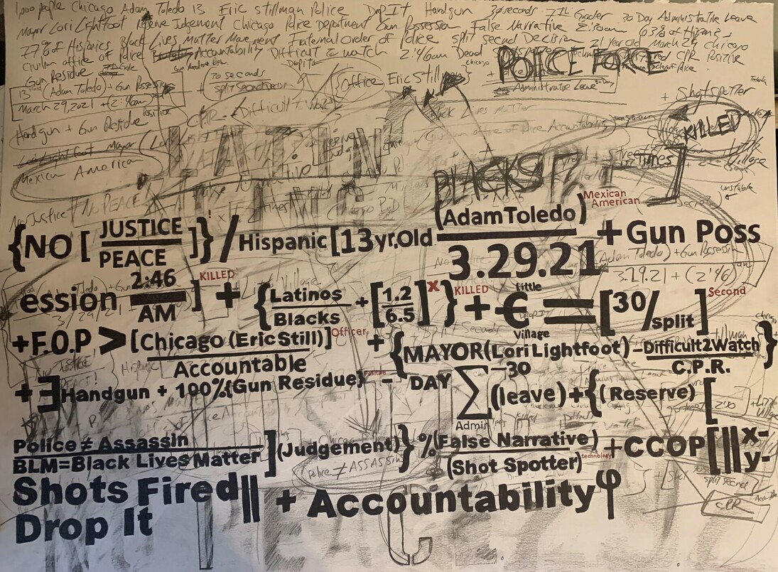 Gabriel Delgado, Adam Toledo, 2021, Ink, Chalk, Graphite on Paper, 22x30 in 