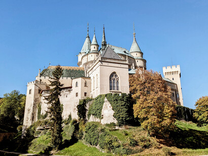 Bojnice Castle seen from above in Bojnice, Trenčín Region, Slovakia