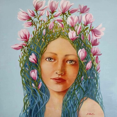 Pierangela Bilotta, Fioritura, tecnica mista su legno 60x60