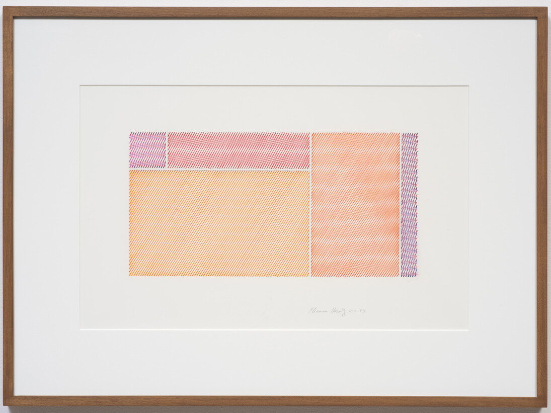 Channa Horwitz, Moiré (with angle motif), 1983, Ink on mylar, framed, 56,3 x 76,4 cm © All rights reserved, Courtesy Estate of Channa Horwitz and Air de Paris, Paris
