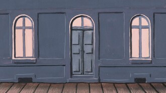 Detalle de La habitación de Madame Sundheim (René Magritte, c. 1960), donde el juego de paradojas de Magritte que desafía nuestra percepción de lo que está abierto o cerrado
