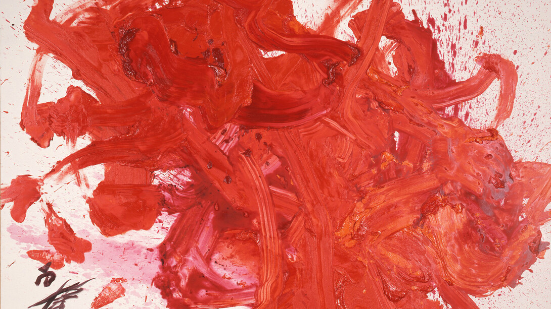 Kazuo Shiraga, Sekirai, 1997, Oil on canvas, 86 1/4 x 114 5/8 inches, 219 x 291 cm. © Estate of Kazuo Shiraga, Courtesy Fergus McCaffrey