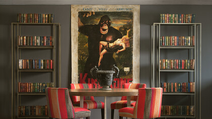 Andrew Martin, Perplex bookcase, Ashton Round Dining Table, Americana dining chairs