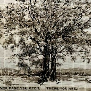 William Kentridge, Whichever page you open, 2013, Drawing Indian on Craggs Universal Technological Dictionary 1826, 80-3/4 x 82-5/8 in. Courtesy: Marian Goodman Gallery, New York.