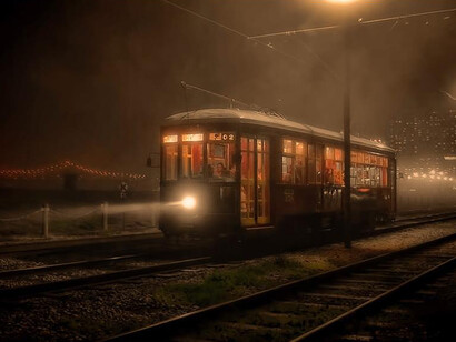 Un tranvía avanza entre la niebla de Nueva Orleans